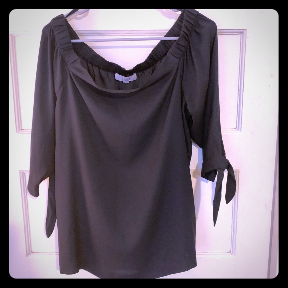 Off the shoulder black blouse with tie arms